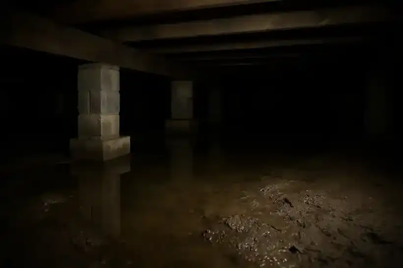 Standing water under a Houston pier-and-beam home crawl space