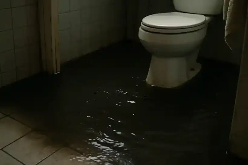 Houston bathroom after a sewage backup, ready for cleaning and sanitizing
